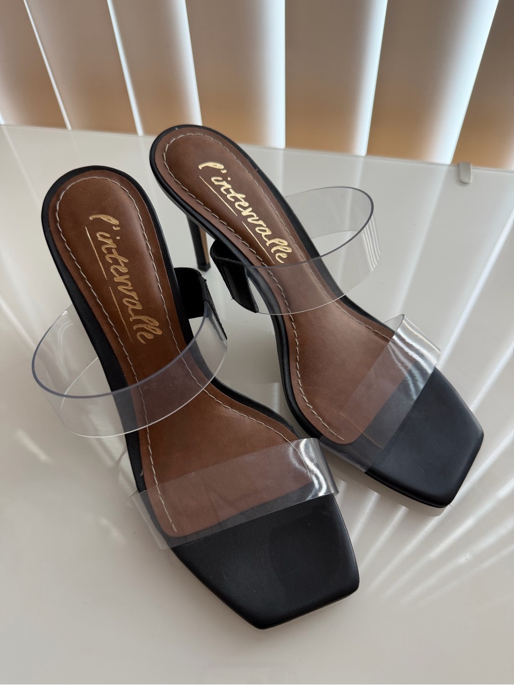 L’Intervalle Black Clear-Strap Heeled Sandals